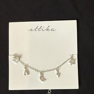 Ettika Silver Charm Bracelet with Heart and Moon NWT
